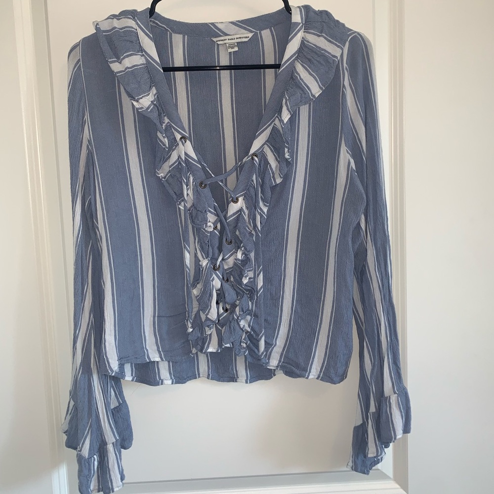 Super cute blue and white stripped blouse